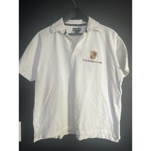 Vintage Porsche Brand Embroidered White Polo Shirt Men's Size XL 100% Cotton